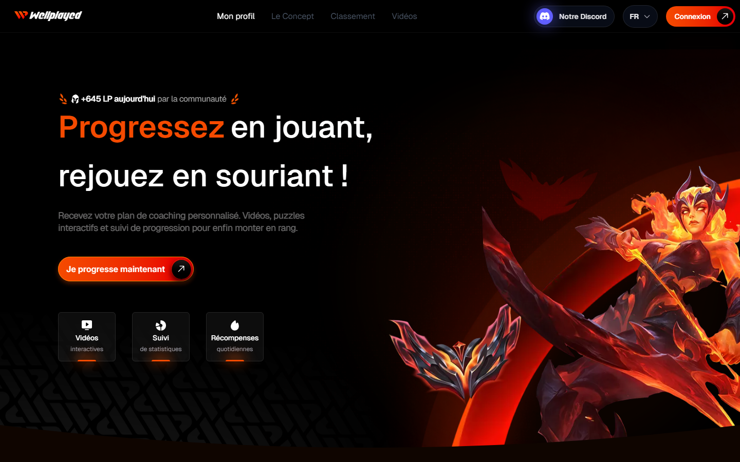 WellPlayed landing page — Progressez en jouant, rejouez en souriant